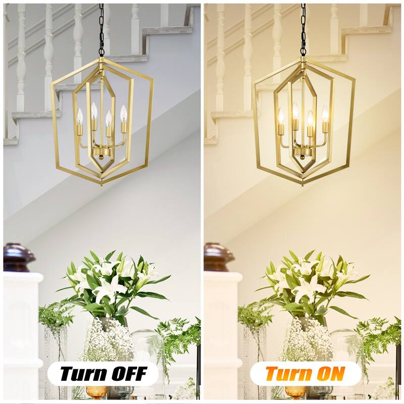 Farmhouse 4-Light Kitchen Pendant Light, Retro Lantern-Style Ceiling Light, Adjustable Height, for Dining Room, Corridor
