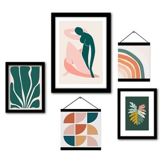 5 Piece Poster Gallery Wall Art Set - Pink & Green Abstract Woman