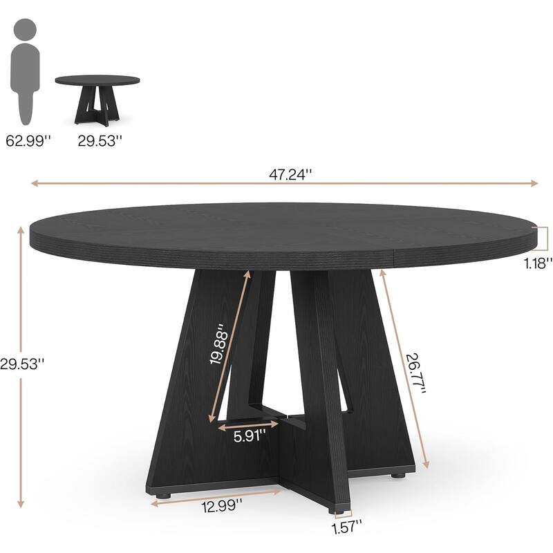 MDF Round Dining Table with Sturdy Pedestal Base - 47.24” x 47.24” x 29.53”