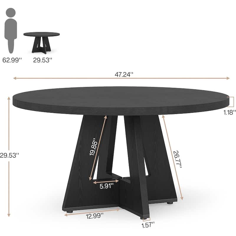 Round Dining Table Office Table, 47-Inch Kitchen Table Meeting Table with Sturdy Pedestal Base, Easy Assembly
