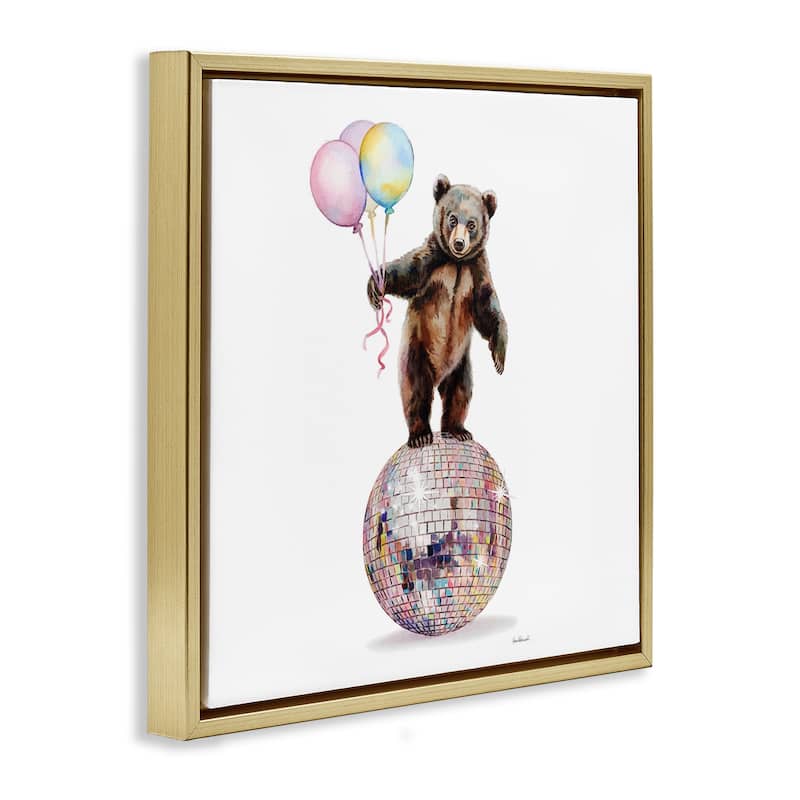 Stupell Bear & Balloons Disco Framed Floater Canvas Wall Art Design By Amanda Greenwood