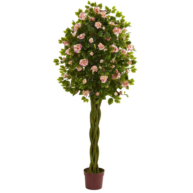 Artificial Island Tree - 6ft Indoor Tree with Pink Blooms & Green Leaves - Home Decor Accent Plant - 51-60 Inches
