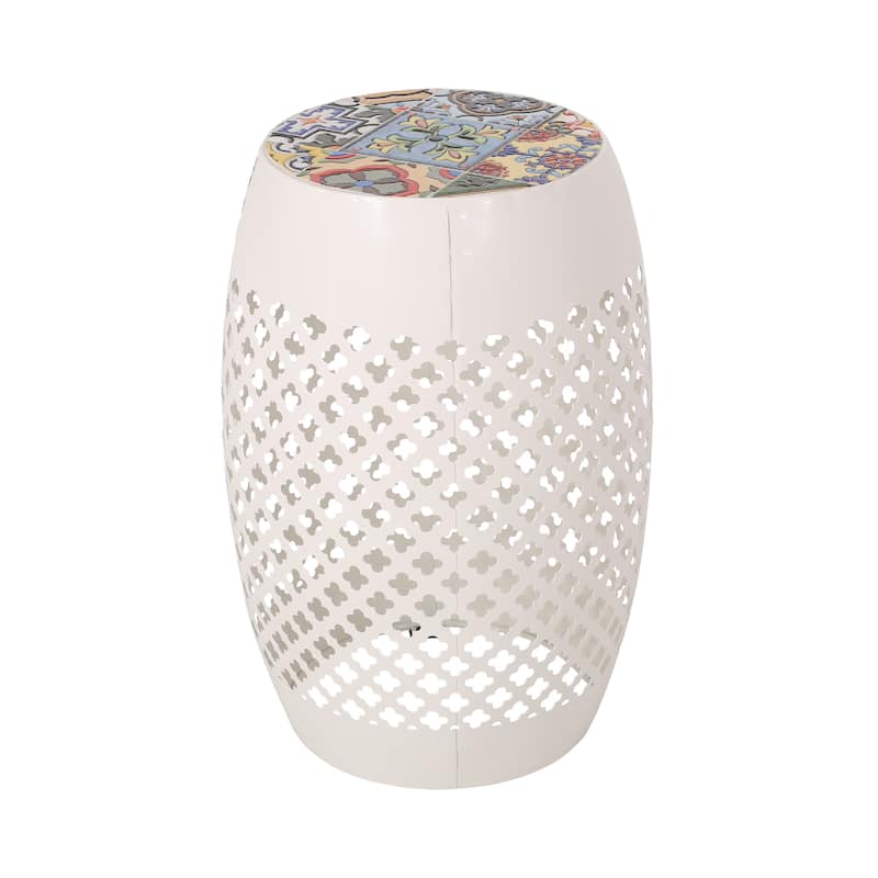 Roswell Outdoor Lace Cut Side Table by Christopher Knight Home - White + Multi-Color