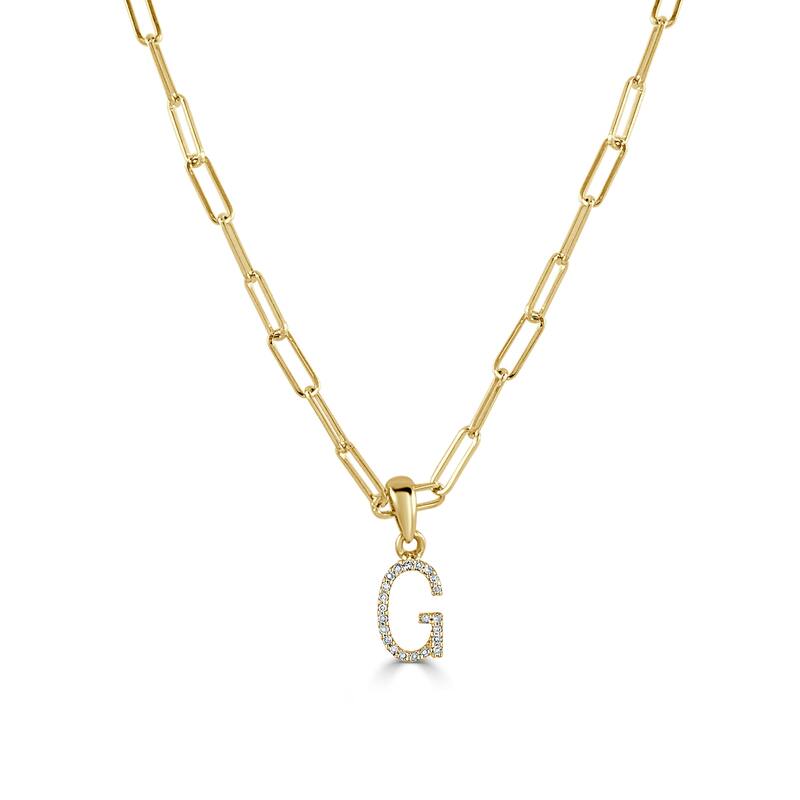 Joelle Collection Diamond Initial Letter Necklace Paperclip 14K Gold 16-inch Chain 1/10 TDW Necklace - G - Yellow