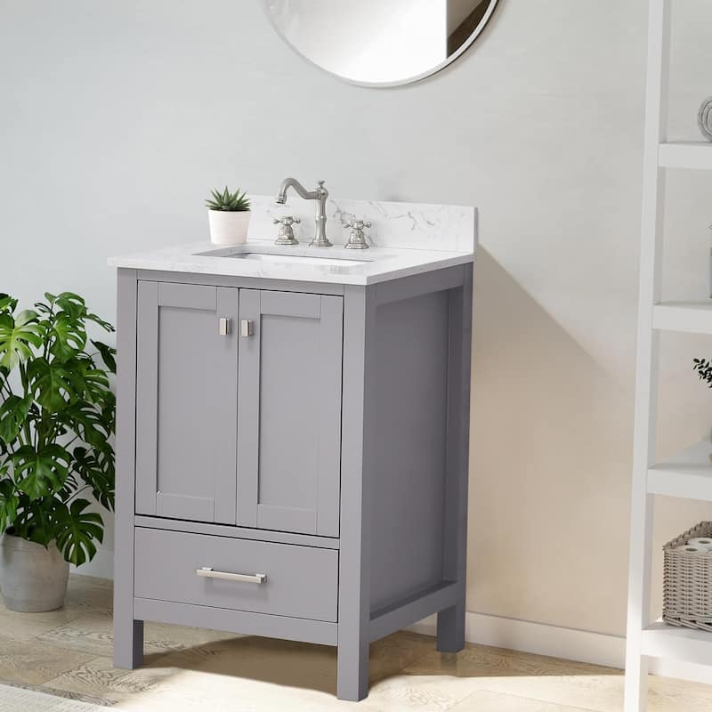 StarrySky 24 inch Undermount Single Sink Bathroom Vanity with Engineered Carrara Marble Top