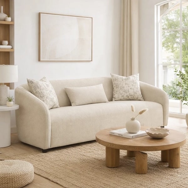 Tiena Sofa, 3 Accent Throw Pillows, Modern Warm Beige Linen, 84 Inch - Bed Bath & Beyond