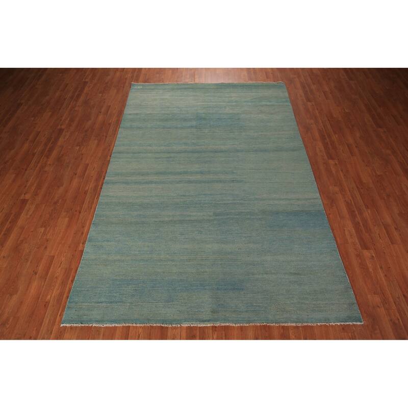 Oriental Green & Blue Modern Gabbeh Area Rug Handmade Wool Carpet - 6'6" x 9'9"