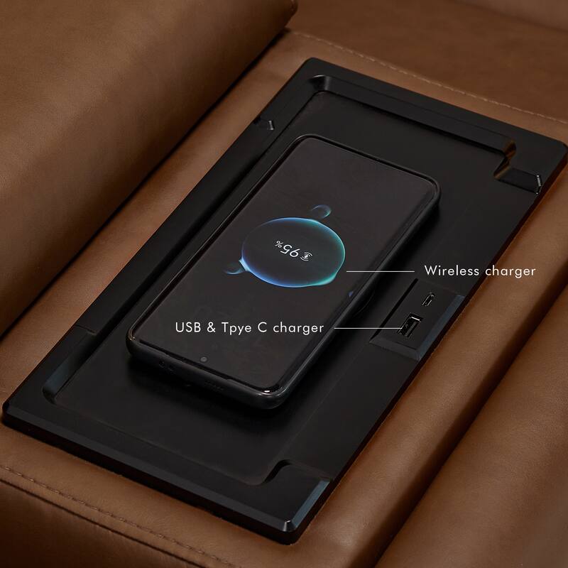 6PCS, 2 Power Recliners, Faux Leather Sectional with Adjustable Headrests, Dodble Width Seat, Wireless Charging and Reading Lamp