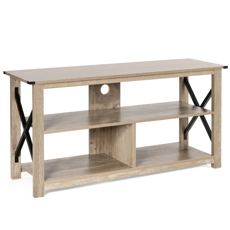 Gymax 3-Tier TV Stand Entertainment Center for TV's up to 55'' w/ Open - 47'' x 16'' x 23.5'' - Grey - 47'' x 16'' x 23.5''