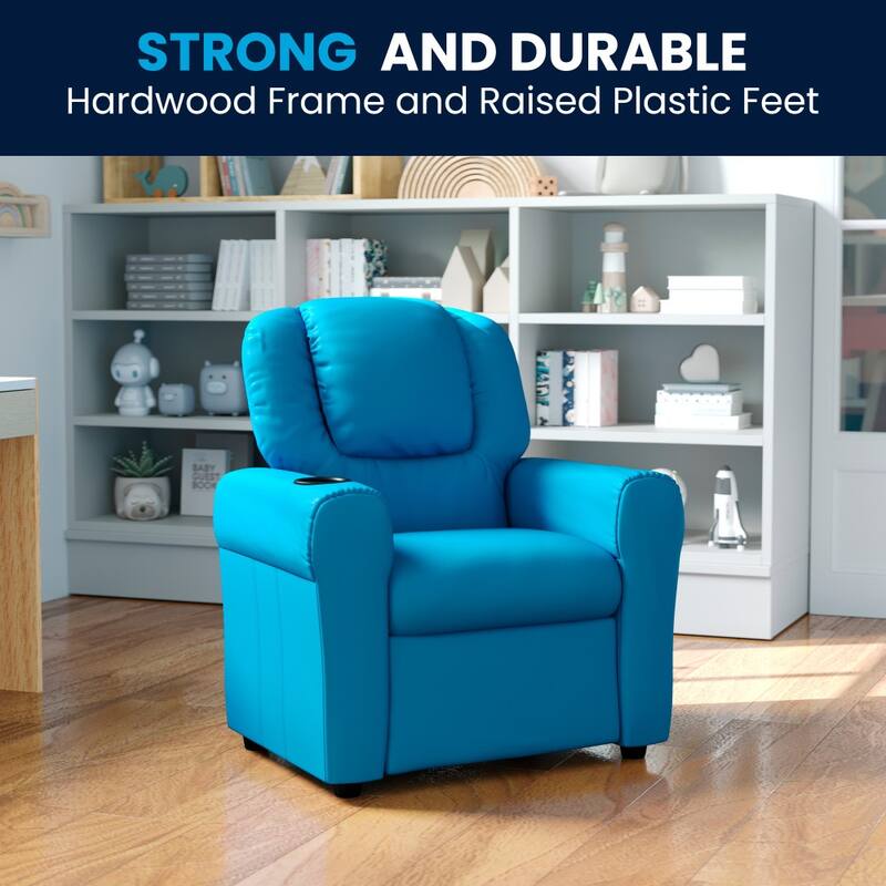 Contemporary Kids Recliner with Cup Holder and Headrest - 24"W x 21.5" - 36.5"D x 27"H