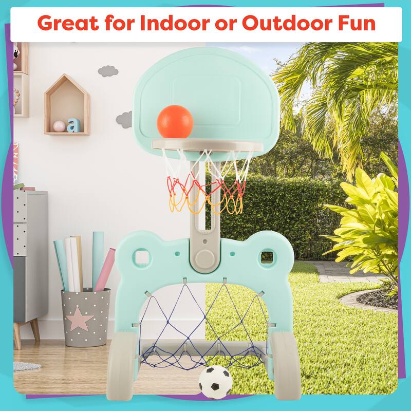 Hey Play 2-in-1 Adjustable Toddler Basketball Hoop and Soccer Goal
