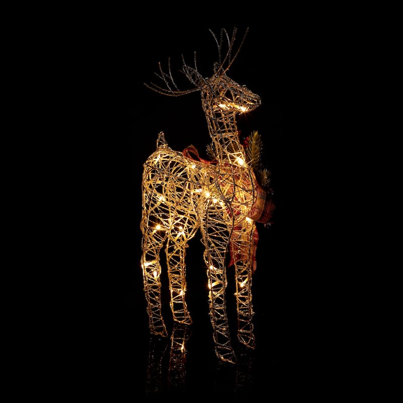 Alpine Corporation Gold Wire Holiday Decor Reindeer with Warm White LED Lights
