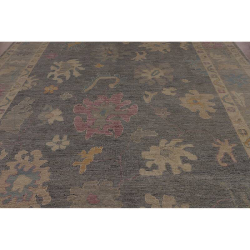 Vegetable Dye Gray Oushak Turkish Area Rug Handmade Wool Carpet - 9'3"x 12'6"