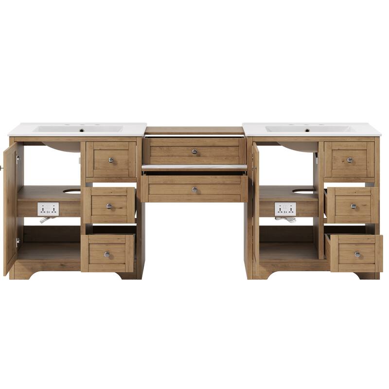 Christopher Knight Home - Wooden 84 Inches Double Sink Bathroom Vanity (Separate Sink) with Engineered Stone Countertop