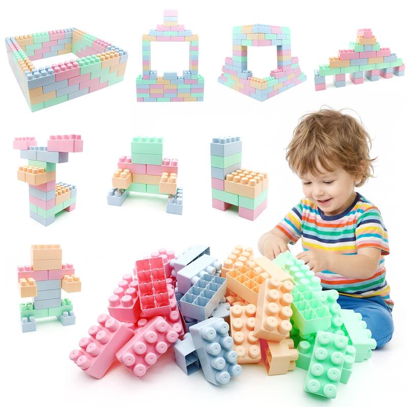 Gymax 64 pcs Building Blocks for Toddlers Montessori STEM Educational - Multi - Kids