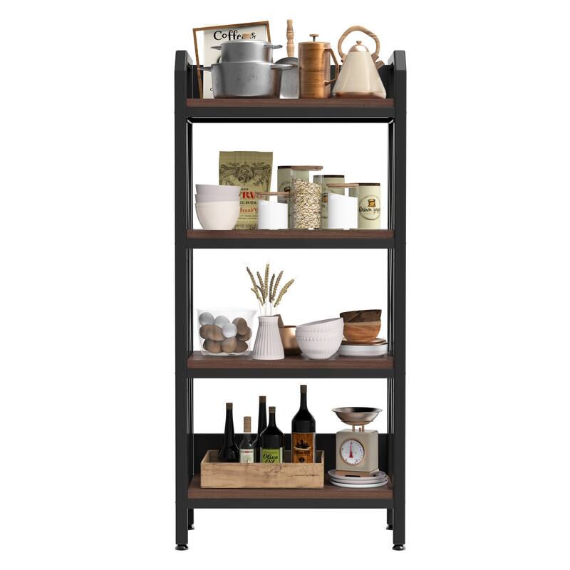 56.30''Bakers Rack 4-Level Storage Shelves Mental and Wooden Kitchen Shelves,Kitchen Organizers and Storage,25.60'' Length