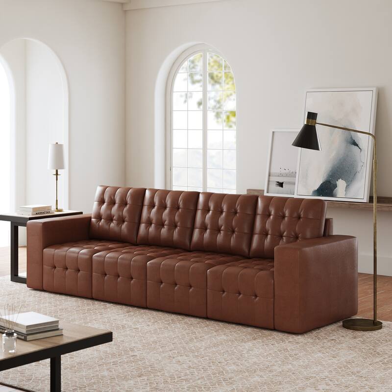 Aurora Genuine Leather Ottoman with Tufted Design by HULALA HOME