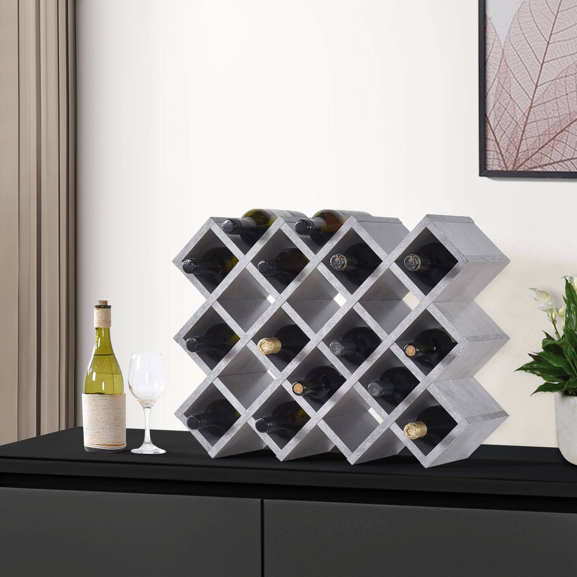 InRoom Designs Bottle Freestanding Wine Rack, Modern Countertop Wine Storage Stand with Diamond-Grid Display for Dining Room