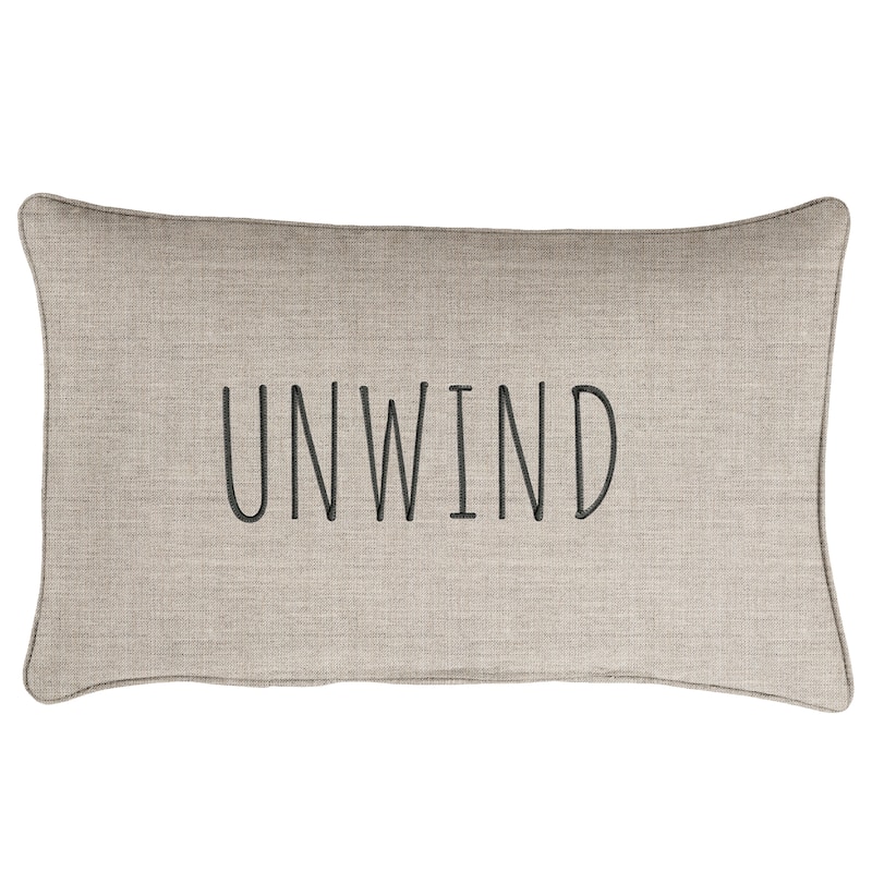 Sunbrella Indoor/Outdoor Single Embroidered Pillow - "Unwind" - 13" x 20" - Cast Silver