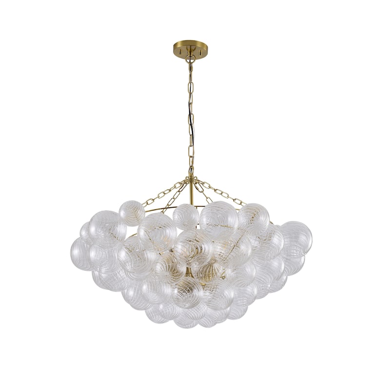 12-Light Brass Chandelier With Clear Swirl Glass Accents