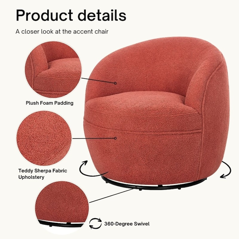 Swivel Single Lounge Sofa Plush Barrel Chair with Thick Foam Padding, Round Armchair Accent Chair Club Chair