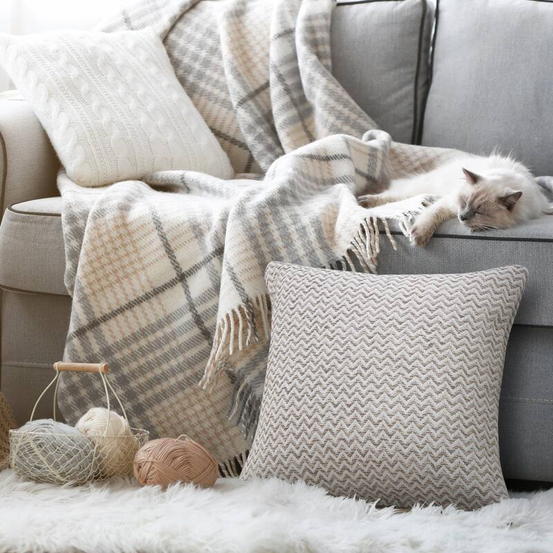 Sevita Beige and White Chevron Throw Pillow