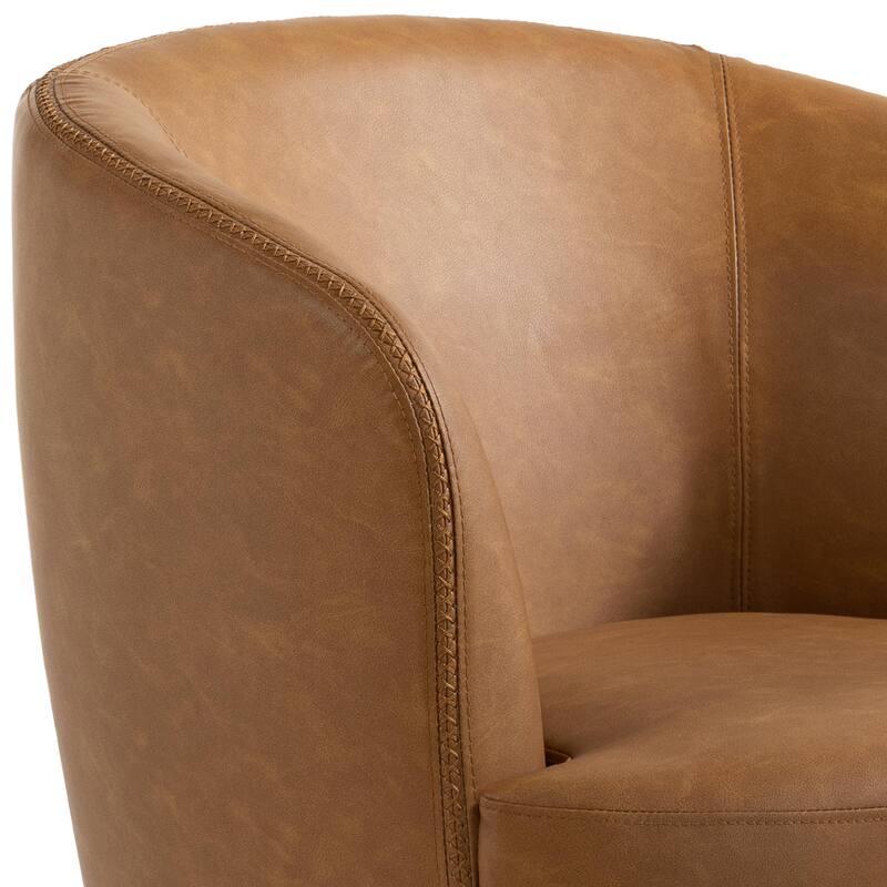 32" Wide PU Leather Swivel Barrel Chair with Metal Base