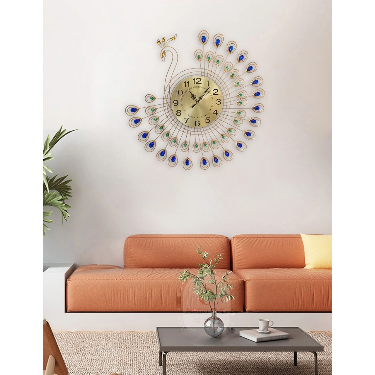 Decorative Metal Peacock feather theme Wall Clock (Multicolor)