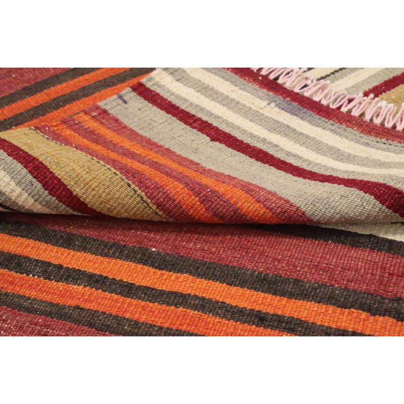Hand Woven Oriental 100% Wool Carpet Southwestern Geometric Oranges & Rust Kilim Area Rug - 10' 1'' X 4' 11''