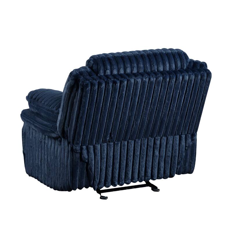 Rexy Manual Glider Reclining Chair, Textured Blue Corduroy, Solid Wood