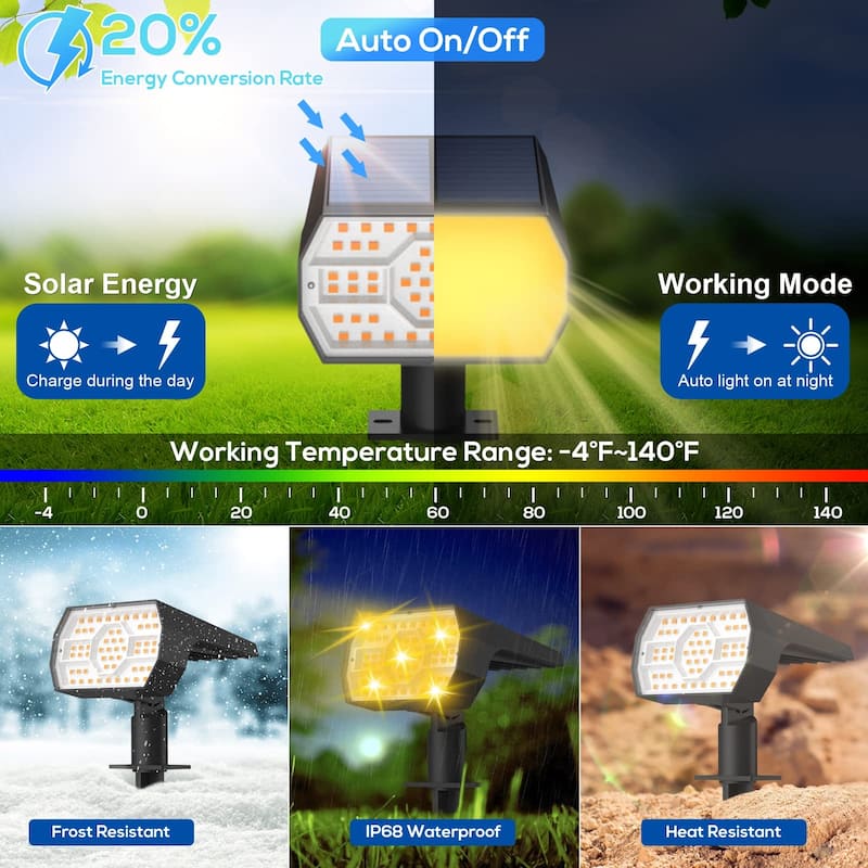 Solar Lights Outdoor Waterproof IP68, 56 LED 3 Lighting Modes Solar ...