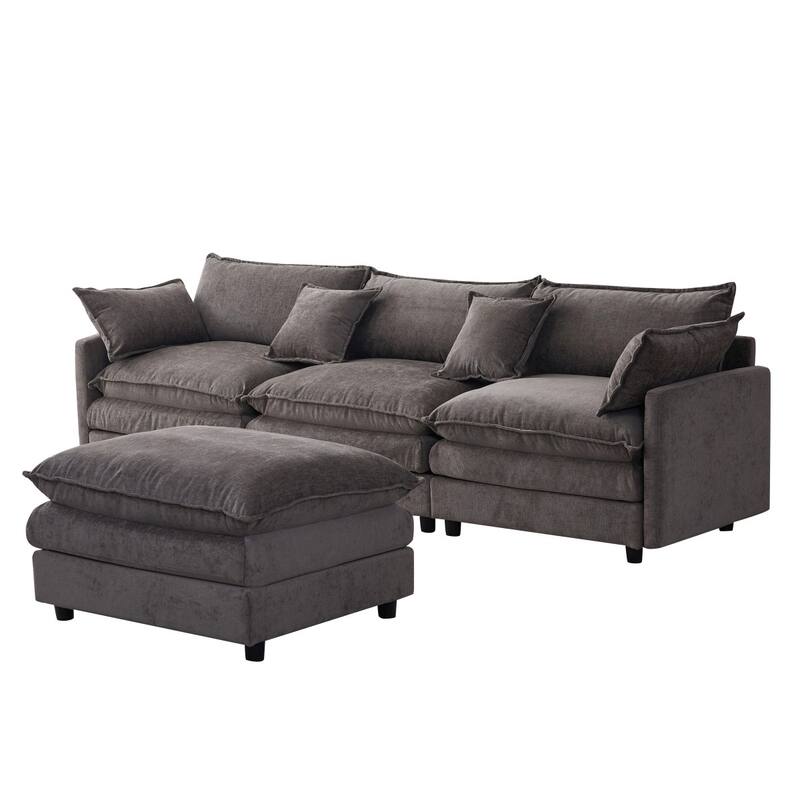 105" Modern L-Shaped Chenille Fabric Sectional Sofa with Ottoman