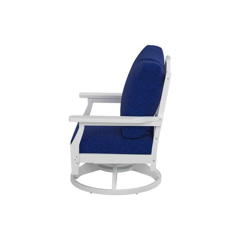 Aspen Rock/Swivel Deep Seating Chairs-White/Navy Cushion (Set of 2)