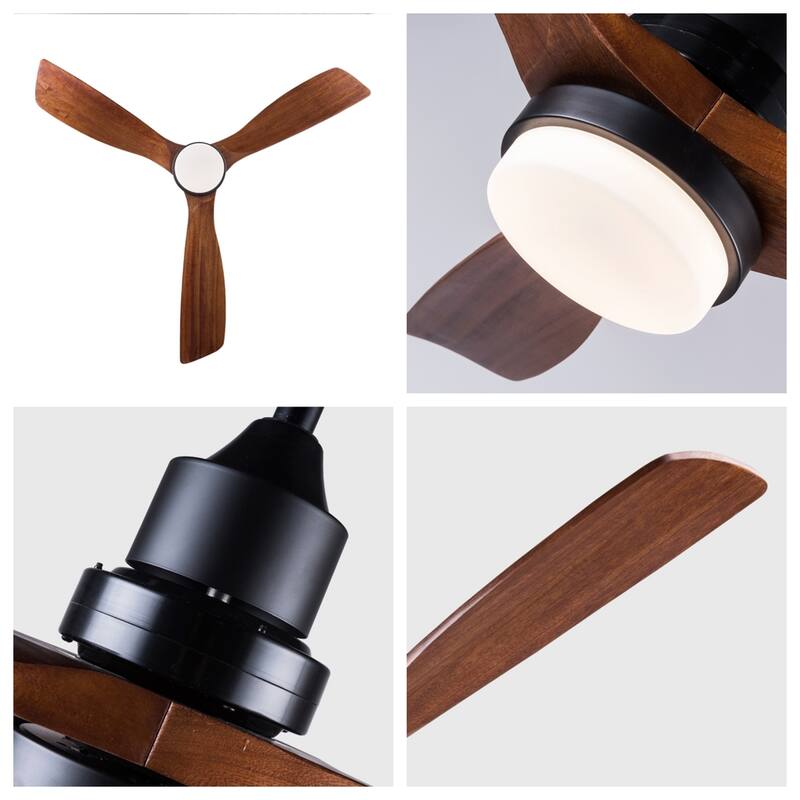 52" Ceiling Fan w/ Light 3 Solid Wood Blades Remote Control Reversible DC Motor