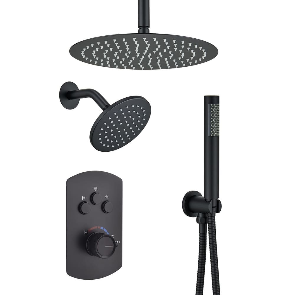 Pressure Balanced 3-Spray Patterns 2.5 GPM 12 in. Dual Shower Head Ceiling Mount Fixed and Handheld Shower Head - 12" x 12"