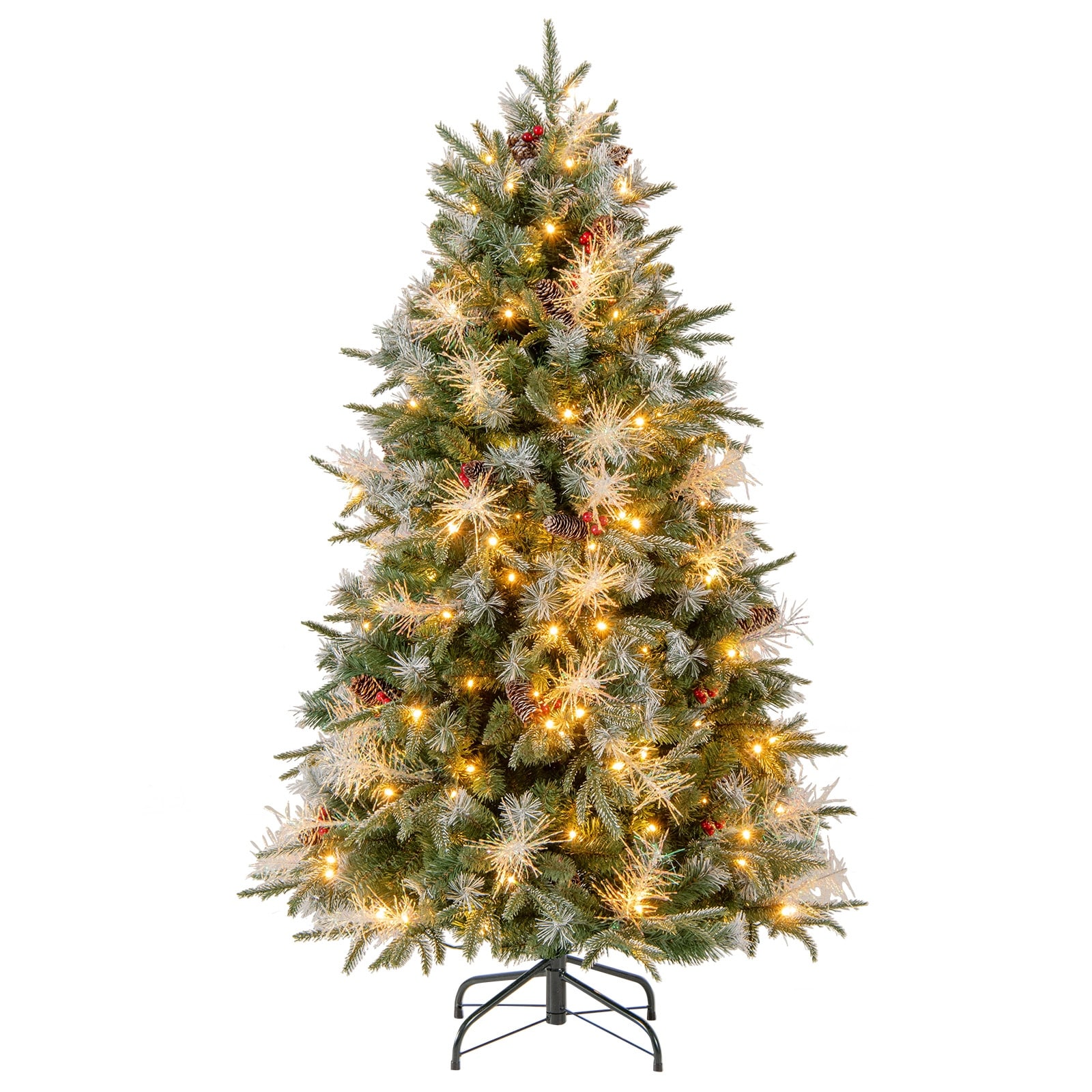 Gymax Pre-Lit Artificial Christmas Tree w/ 1072 PE & PVC & PET Branch