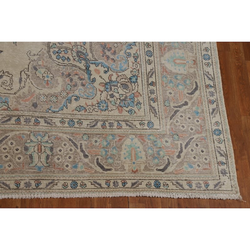 Floral Tabriz Persian Area Rug Handmade Traditional Beige Wool Carpet - 9'9"x 12'8"