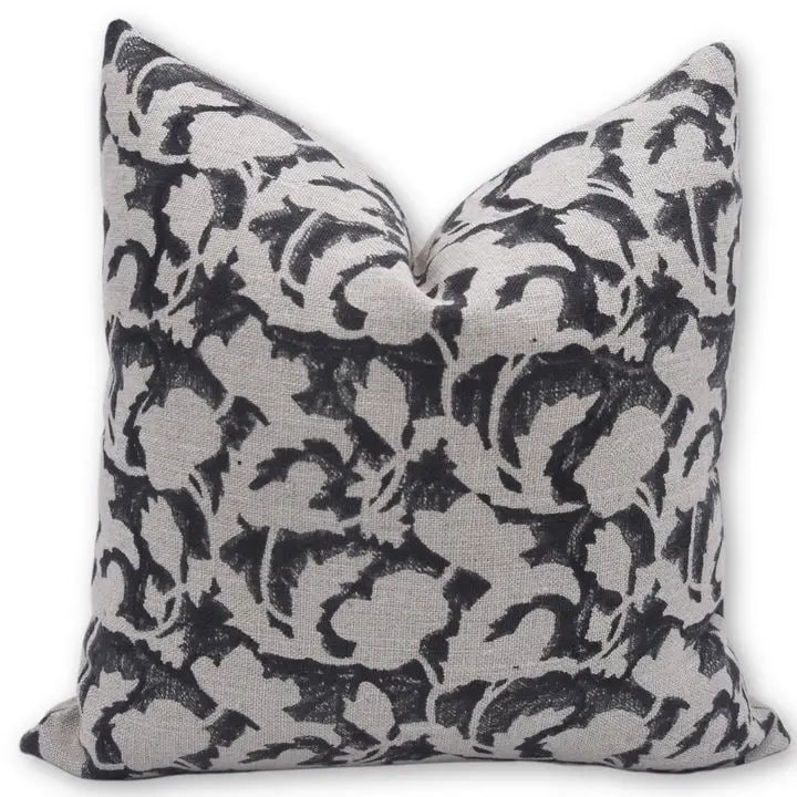 Fabdivine Black Cushion Pillow Cover Thick Linen Floral Block Print, Sulit