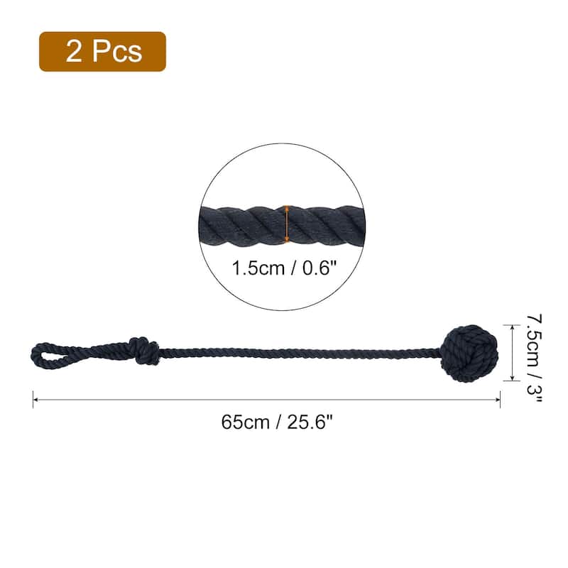 2Pcs Curtain Tiebacks Rope w Single Ball for Indoor/Outdoor Curtains - Navy Blue