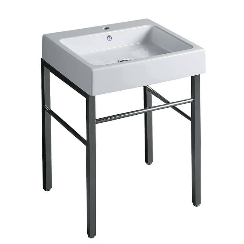 Whitehaus Britannia Rectangular Sink Console with Front Towel Bar and - White / Chrome