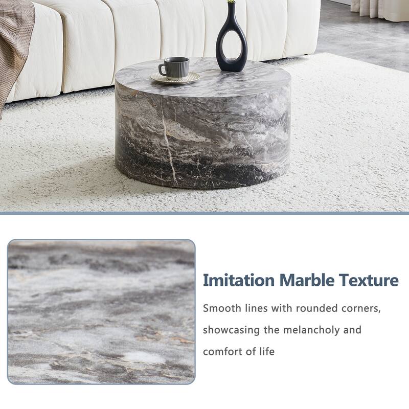 Marble Texture Round MDF Coffee Table: 23.6" Diameter × 11.8" Height, Modern Minimalist Style, Perfect for Living Room