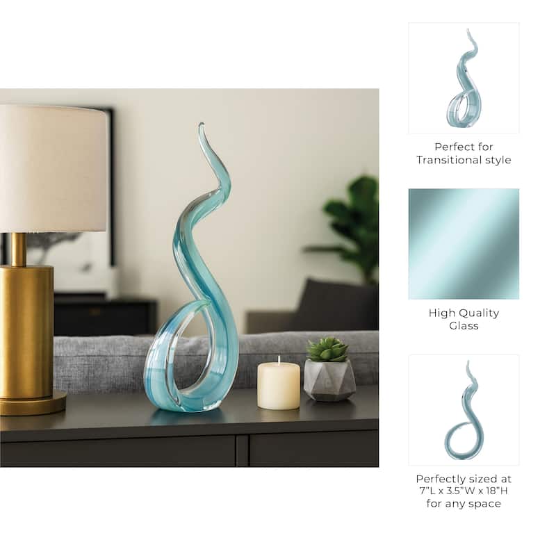 Glass Sculpture Statue Modern Abstract for Home Decor - 18" Blue - 17.75"