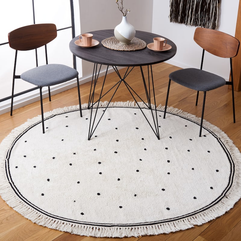 SAFAVIEH Easy Care Machine Washable Apolonia Arbenita Rug - 8' Round - Ivory/Black - Round