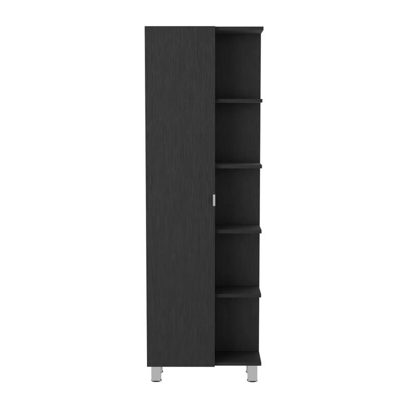 Corner Cabinet, Five Open Shelves, Single Door - Black