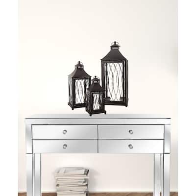 HomeRoots Set Of Three Black Flameless Floor Lantern Candle Holder - 12