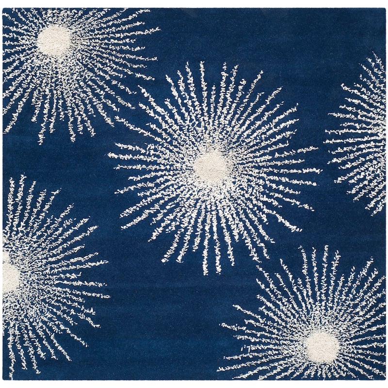 SAFAVIEH Handmade Soho Sade New Zealand Wool Rug - 6' Square - Dark Blue/Ivory