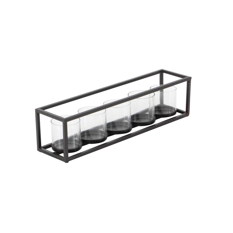 Metal 5 Glass Sleeve Candelabra - Black - Roche River Decor