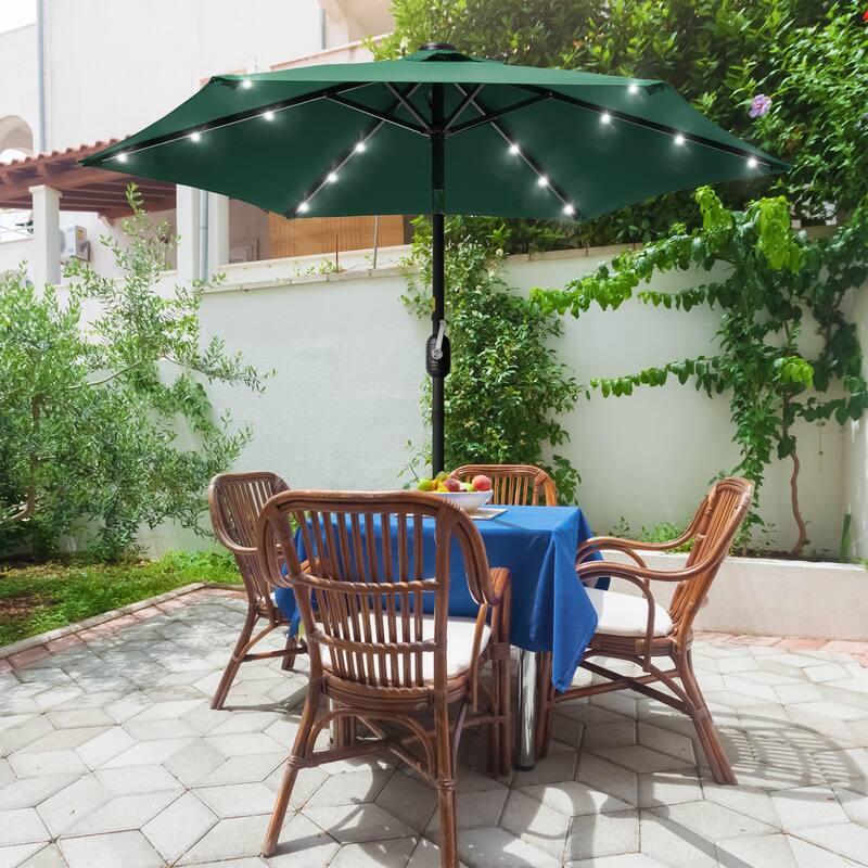 LIVOOSUN Patio 7.5 Feet Market Solar LED Light Umbrella - Green
