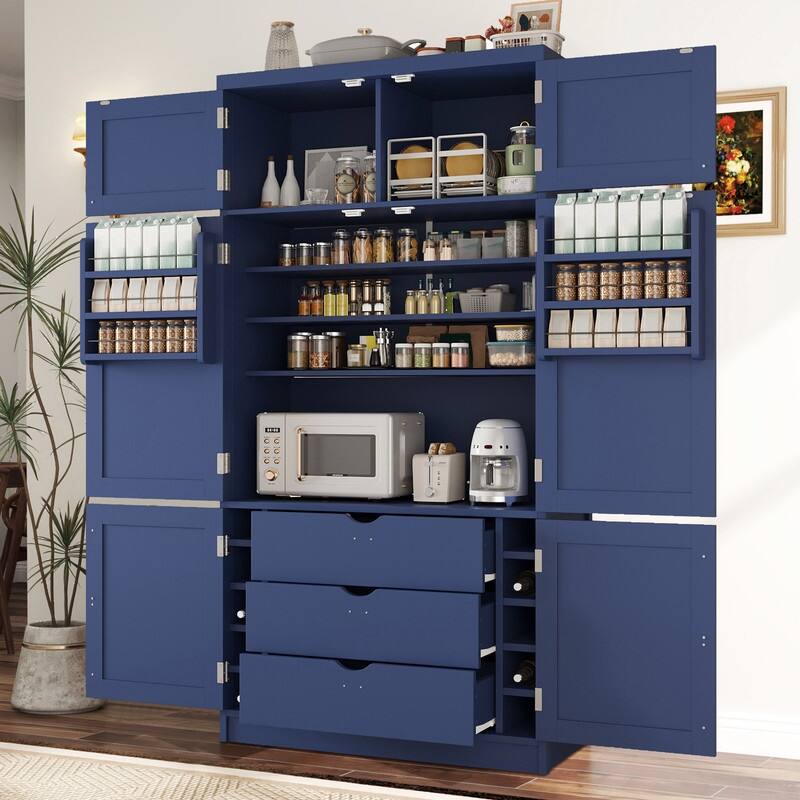 Modern 80.1" Tall Freestanding Kitchen Pantry Cabinet with Adjustable Shelves and 2 Power Outlets