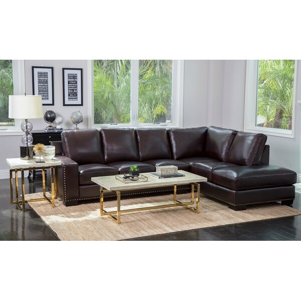 Shop Abbyson Monaco Brown Top Grain Leather Sectional Sofa ...